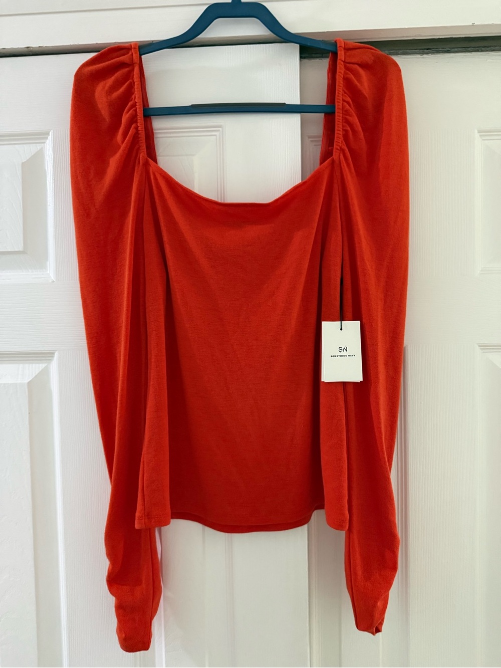 🧡 Something Navy Red-Orange Long Sleeve Square Neck Top 🧡